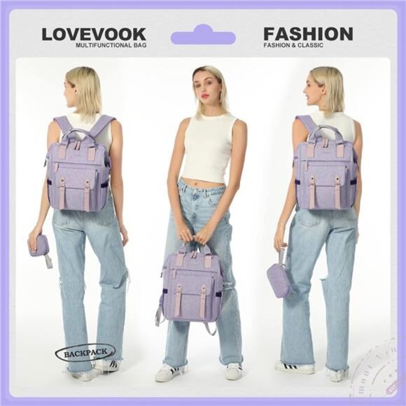 Laptop Backpack Purse for Women, Cute College School Backpack Bookbag main image 4